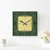 Green Art Deko Quadratische Wanduhr (Zuhause)