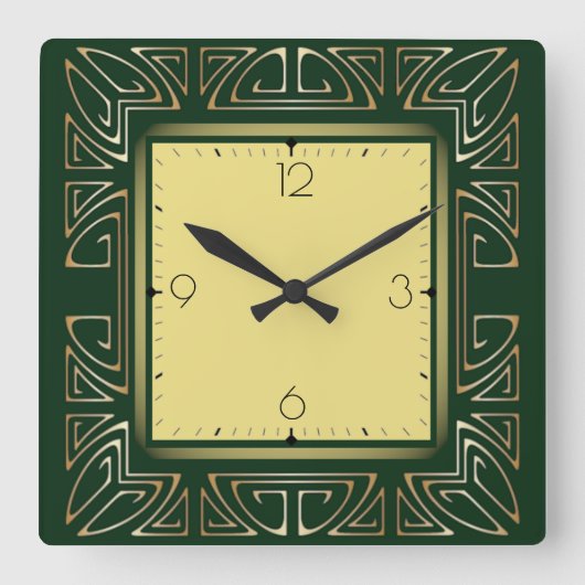 Green Art Deko Quadratische Wanduhr (Vorderseite)