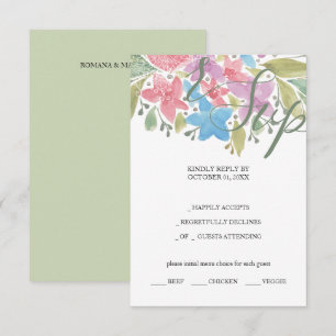 Green Artistic Boho Floral Watercolor Handgemalt RSVP Karte