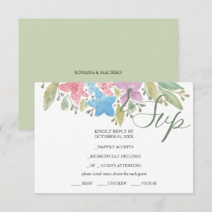 Green Artistic Boho Floral Watercolor Handgemalt RSVP Karte