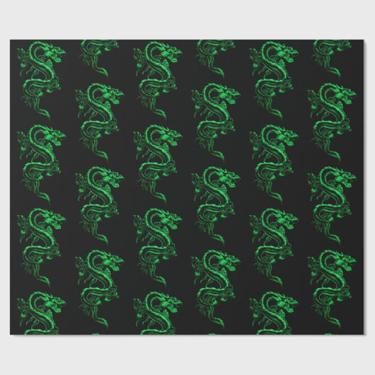 Green Asian Dragon Geschenkpapier (Flach)