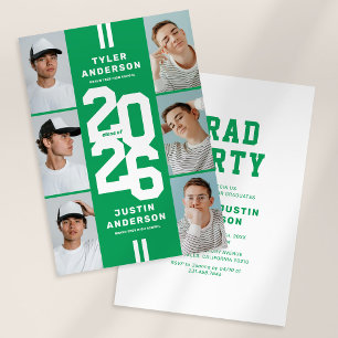 Green Athlete Foto Collage Joint Graduation Party Einladung