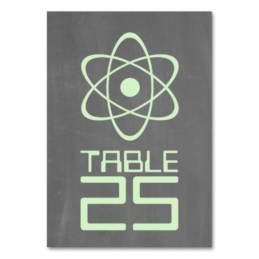 Green Atomic Chalkboard Table Card Tischnummer (Vorderseite)