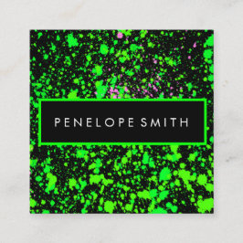 Green auf Black Paint Spritzer   Quadratische Visitenkarte