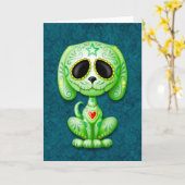 Green auf Blue Zombie Sugar Puppy Karte (Gelbe Blume)