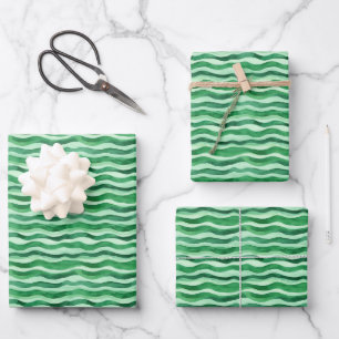 Green auf Green Watercolor Wavy Lines Geschenkpapier Set