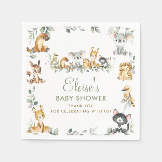 Green Australian Animals Baby Shower Vielen Dank Serviette (Vorderseite)