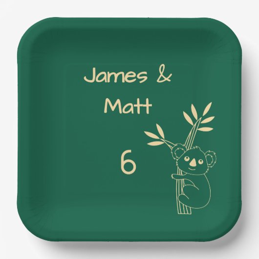 Green Australian Animals Twin 6. Geburtstag Pappteller (Vorderseite)