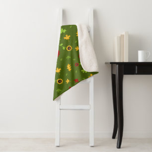 Green Autumn Pattern Sherpa Blanket Sherpadecke