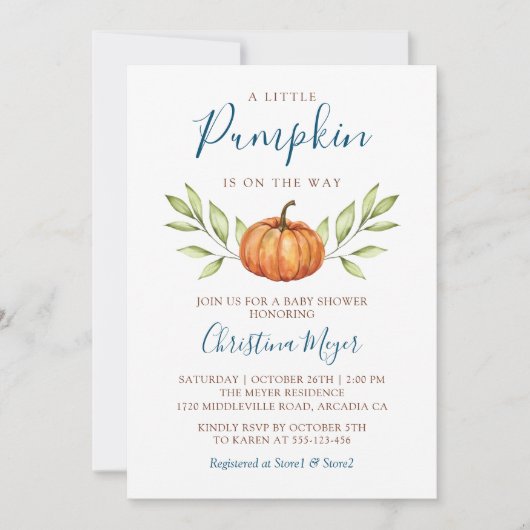 Green Autumn Pumpkin Fall Baby Shower Einladung