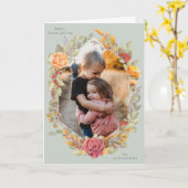 Green Autumnal Florals Erntedank Foto Karte (Gelbe Blume)