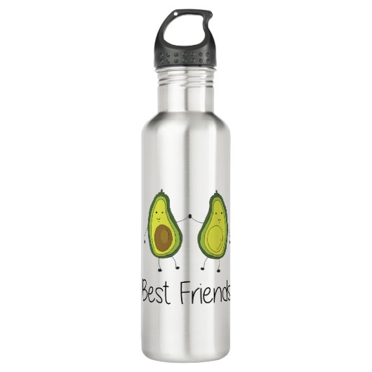 Green Avocado Cartoon Freundschaft Image Friendshi Edelstahlflasche (Vorderseite)