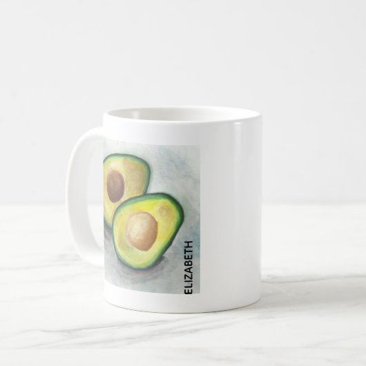 Green Avocado Cut in Halbfarbe Kaffeetasse (Vorderseite Links)
