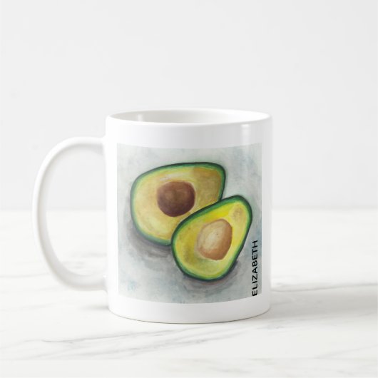 Green Avocado Cut in Halbfarbe Kaffeetasse (Links)