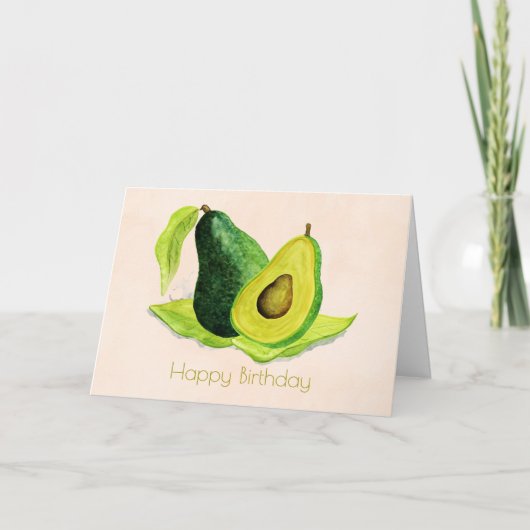 Green Avocado Frucht in Wasserfarben Happy Birthda Karte (Vorderseite)
