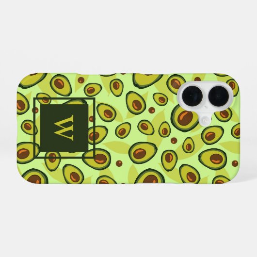 Green Avocado Fruit Pattern Monogram iPhone 16 Hülle (Rückseite (Horizontal))