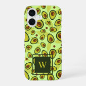 Green Avocado Fruit Pattern Monogram iPhone 16 Hülle (Rückseite)