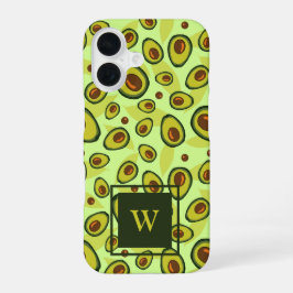 Green Avocado Fruit Pattern Monogram iPhone 16 Hülle