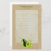 Green Avocado Still Life Frucht in Aquarell Lined Briefpapier (Vorne/Hinten)