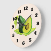 Green Avocado Still Life Frucht in Wasserfarben Große Wanduhr (Winkel)