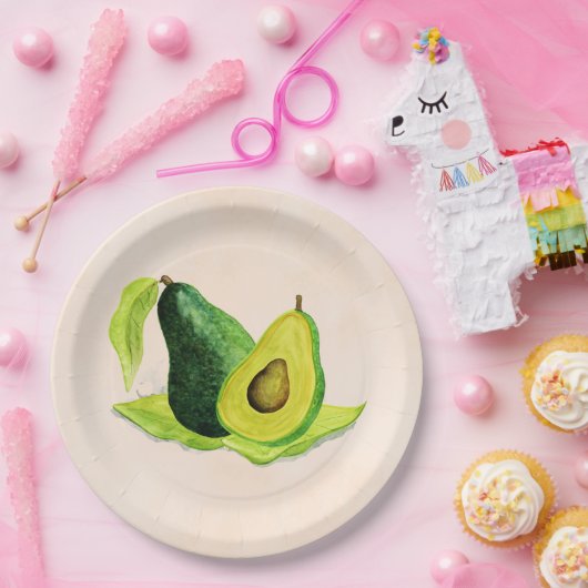 Green Avocado Still Life Frucht in Wasserfarben Pappteller (Party)