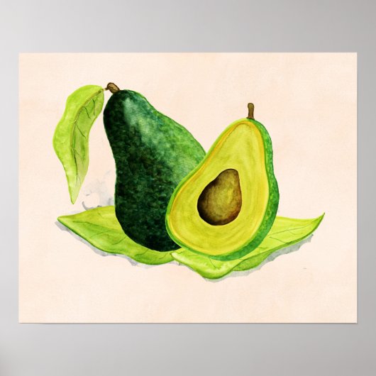 Green Avocado Still Life Frucht in Wasserfarben Poster (Vorne)