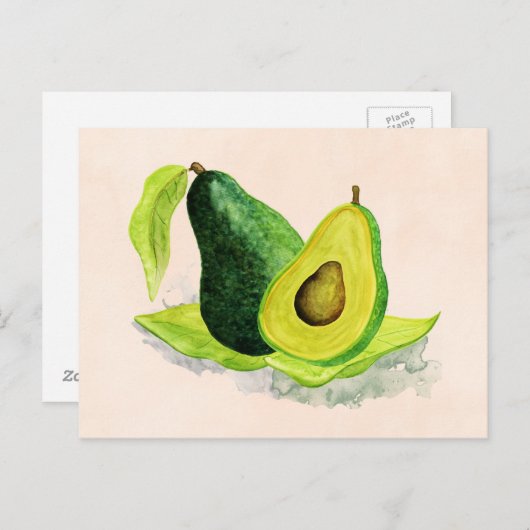 Green Avocado Still Life Frucht in Wasserfarben Postkarte (Vorne/Hinten)