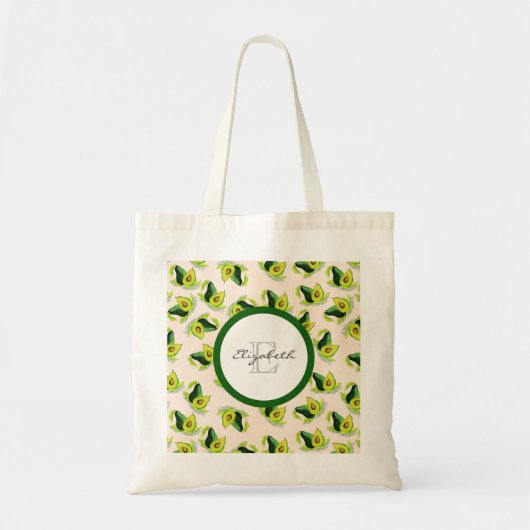 Green Avocados Wasserfarbmuster Monogram Tragetasche (Vorne)
