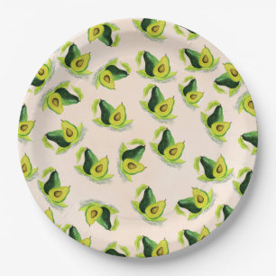 Green Avocados Wasserfarbmuster Pappteller