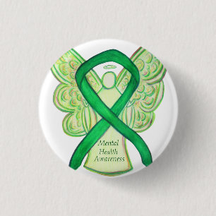 Green Awareness Ribbon Angel Button für psychisch