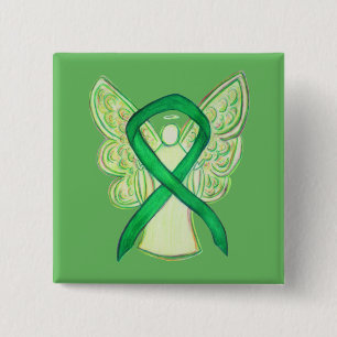 Green Awareness Ribbon Angel Custom Art Buttone Button