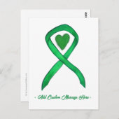 Green Awareness Ribbon Custom Art Postkarten (Vorne/Hinten)