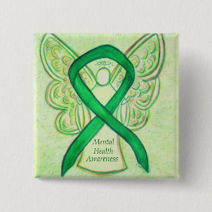 Green Awareness-Ribbon-Engel-Button für psychisch Button