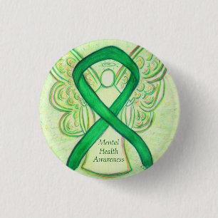 Green Awareness-Ribbon-Engel-Button für psychisch Button