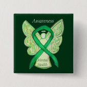 Green Awareness-Ribbon-Engel-Button für psychische Button (Vorderseite)
