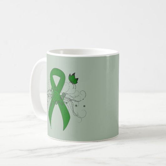 Green Awareness Ribbon mit Butterfly Kaffeetasse (Vorderseite Links)