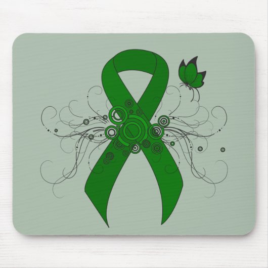 Green Awareness Ribbon mit Butterfly Mousepad (Vorne)