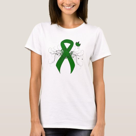 Green Awareness Ribbon mit Butterfly T-Shirt (Vorderseite)