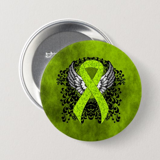 Green Awareness Ribbon mit Flügeln Button (Vorne & Hinten)