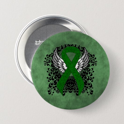 Green Awareness Ribbon mit Flügeln Button (Vorne & Hinten)