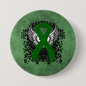 Green Awareness Ribbon mit Flügeln Button (Vorderseite)