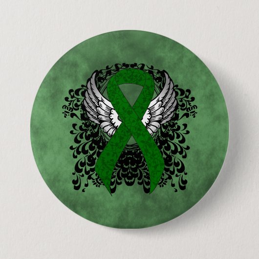 Green Awareness Ribbon mit Flügeln Button (Vorderseite)