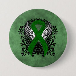 Green Awareness Ribbon mit Flügeln Button