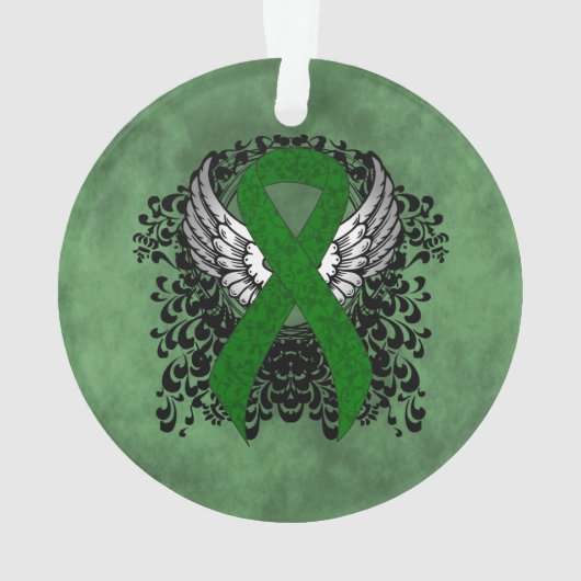 Green Awareness Ribbon mit Flügeln Ornament (Rückseite)