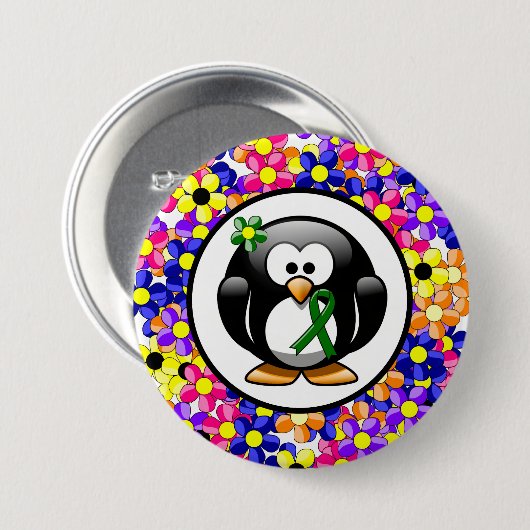 Green Awareness Ribbon Penguin Button (Vorne & Hinten)