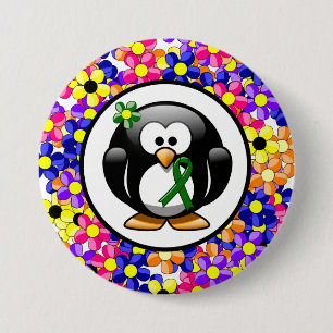 Green Awareness Ribbon Penguin Button