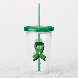 Green Awareness Ribbon White Heart Acryltrinkbecher