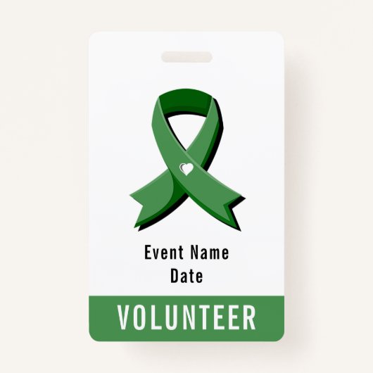 Green Awareness Ribbon White Heart Event Ausweis (Vorderseite)