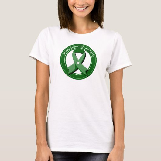 Green Awareness Ribbon White Heart T-Shirt (Vorderseite)