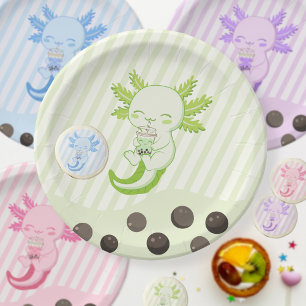 Green Axolotl Bubble Boba Par-tea Geburtstag Pappteller